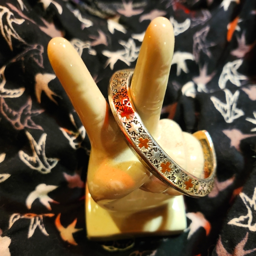 Solid Sterling Silver Cross And Copper Cuff Brace… - image 1